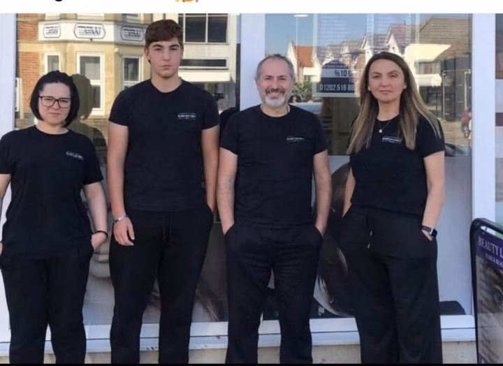 Blades Hair Design founders and family team outside their Bournemouth salon